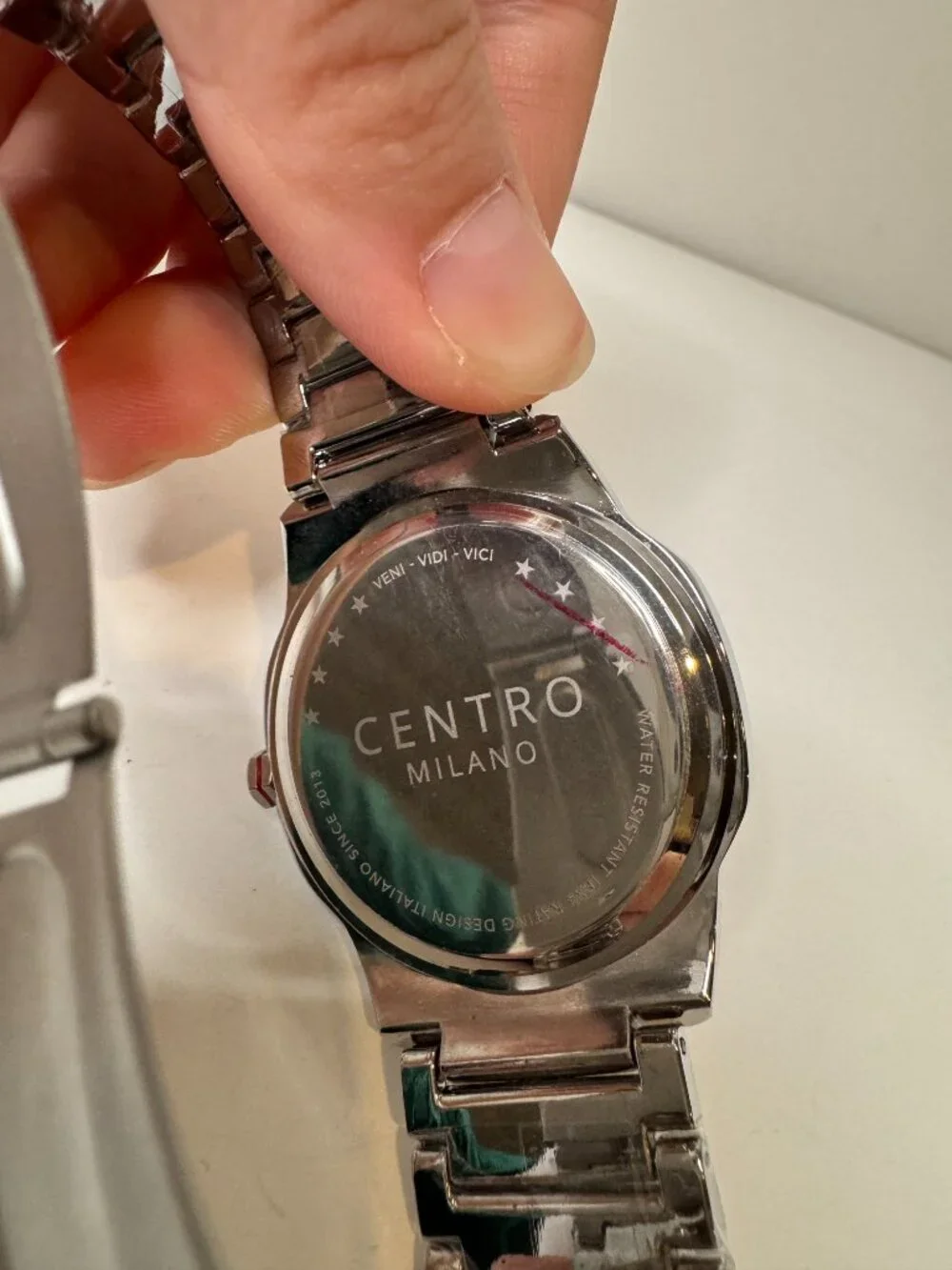 NWOT Centro Milano Stainless Steel Watch Water Resistant Silver and Black 45mm.